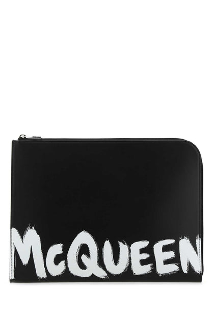 Alexander Mcqueen Men Black Leather Document Holder by Luosophy
