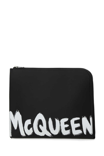 Alexander Mcqueen Men Black Leather Document Holder by Luosophy