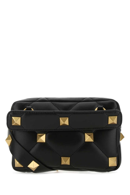 Valentino Garavani Men Black Nappa Leather Roman Stud Handbag by Luosophy
