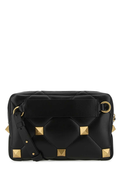 Valentino Garavani Men Black Nappa Leather Roman Stud Handbag by Luosophy