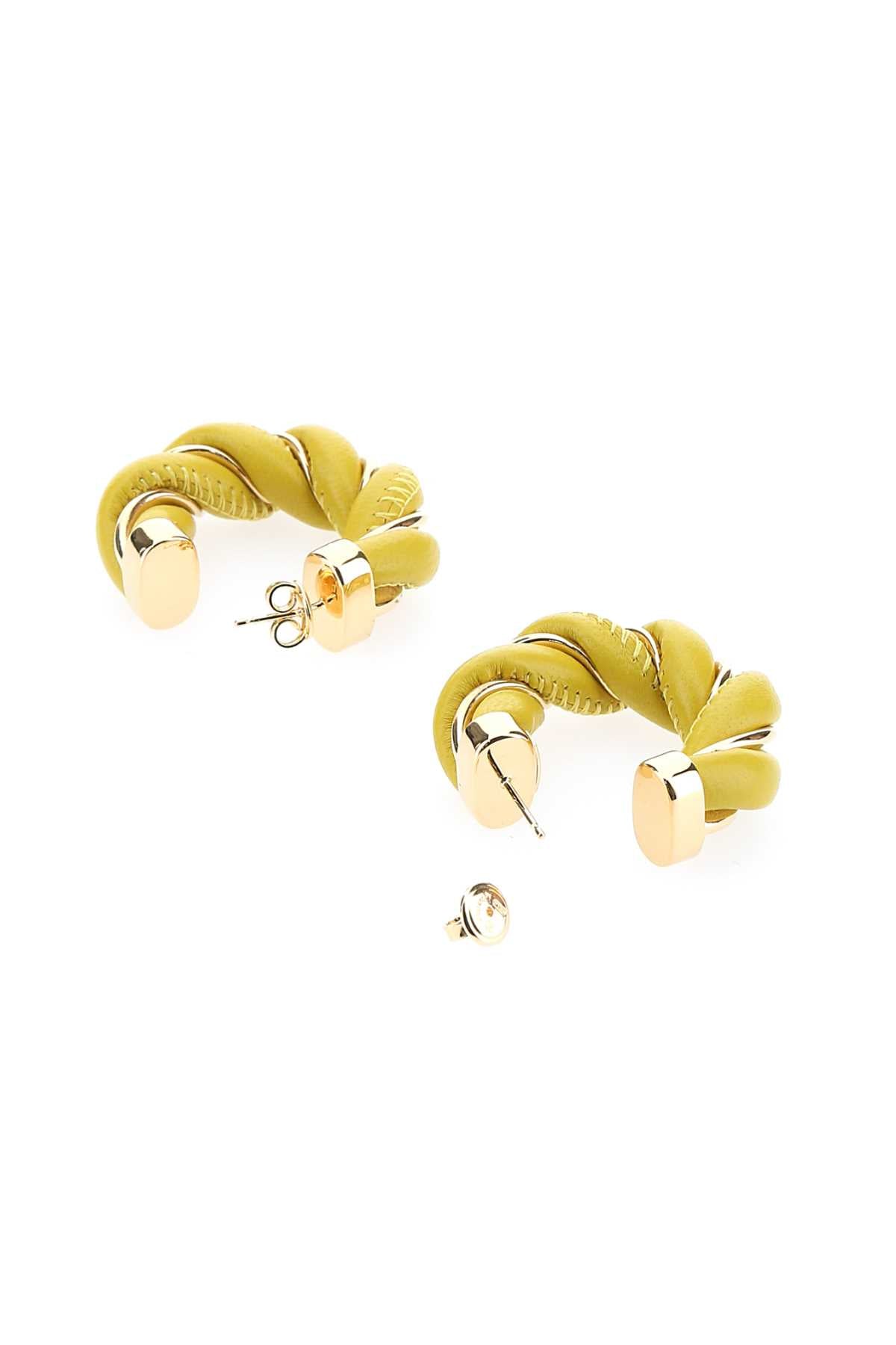 Bottega Veneta Women Yellow Nappa Leather And 925 Silver Twist Earrings by Luosophy