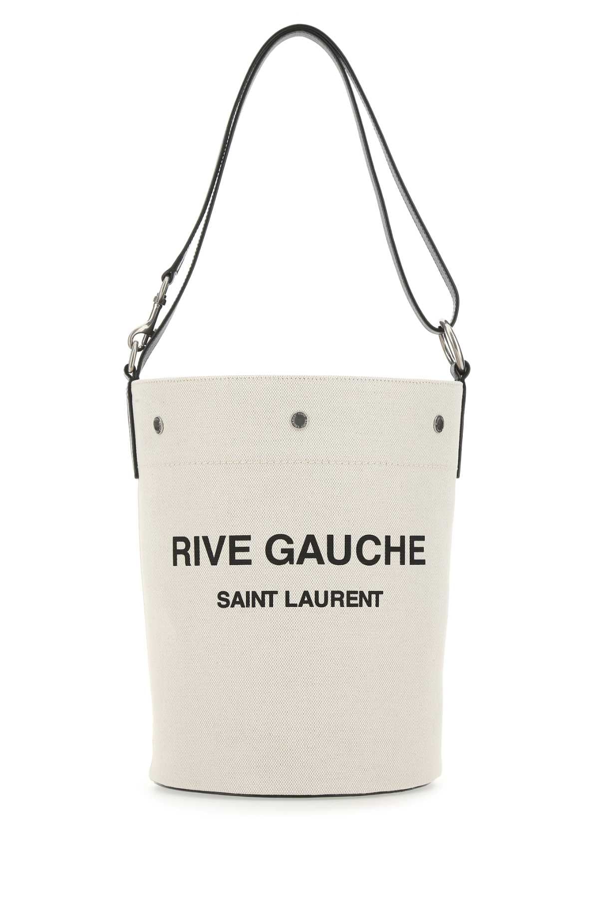 Saint Laurent Women Two-Tone Canvas And Leather Medium Rive Gauche Bucket Bag by Luosophy