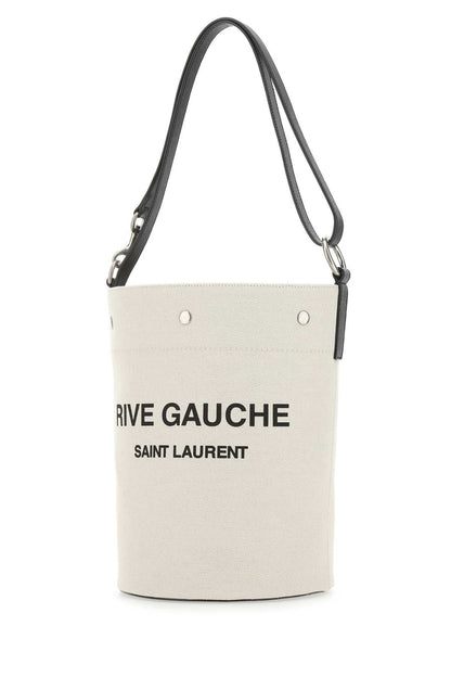 Saint Laurent Women Two-Tone Canvas And Leather Medium Rive Gauche Bucket Bag by Luosophy