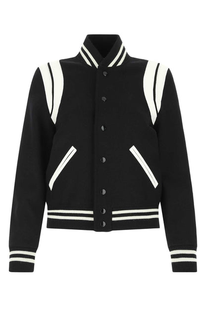Saint Laurent Women Black Wool Blend Bomber Jacket by Luosophy