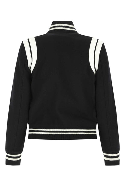 Saint Laurent Women Black Wool Blend Bomber Jacket by Luosophy