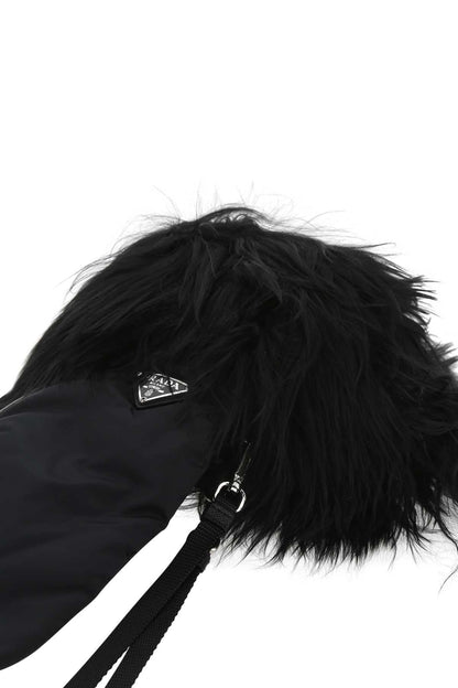 Prada Women Black Nylon And Nappa Leather Gloves
