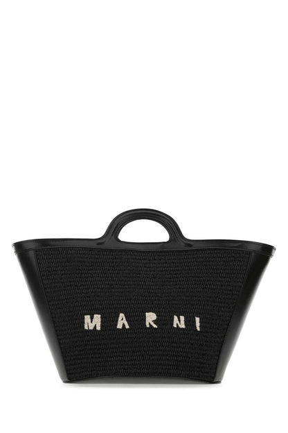 Marni Women Black Leather And Raffia Small Tropicalia Summer Handbag by Luosophy
