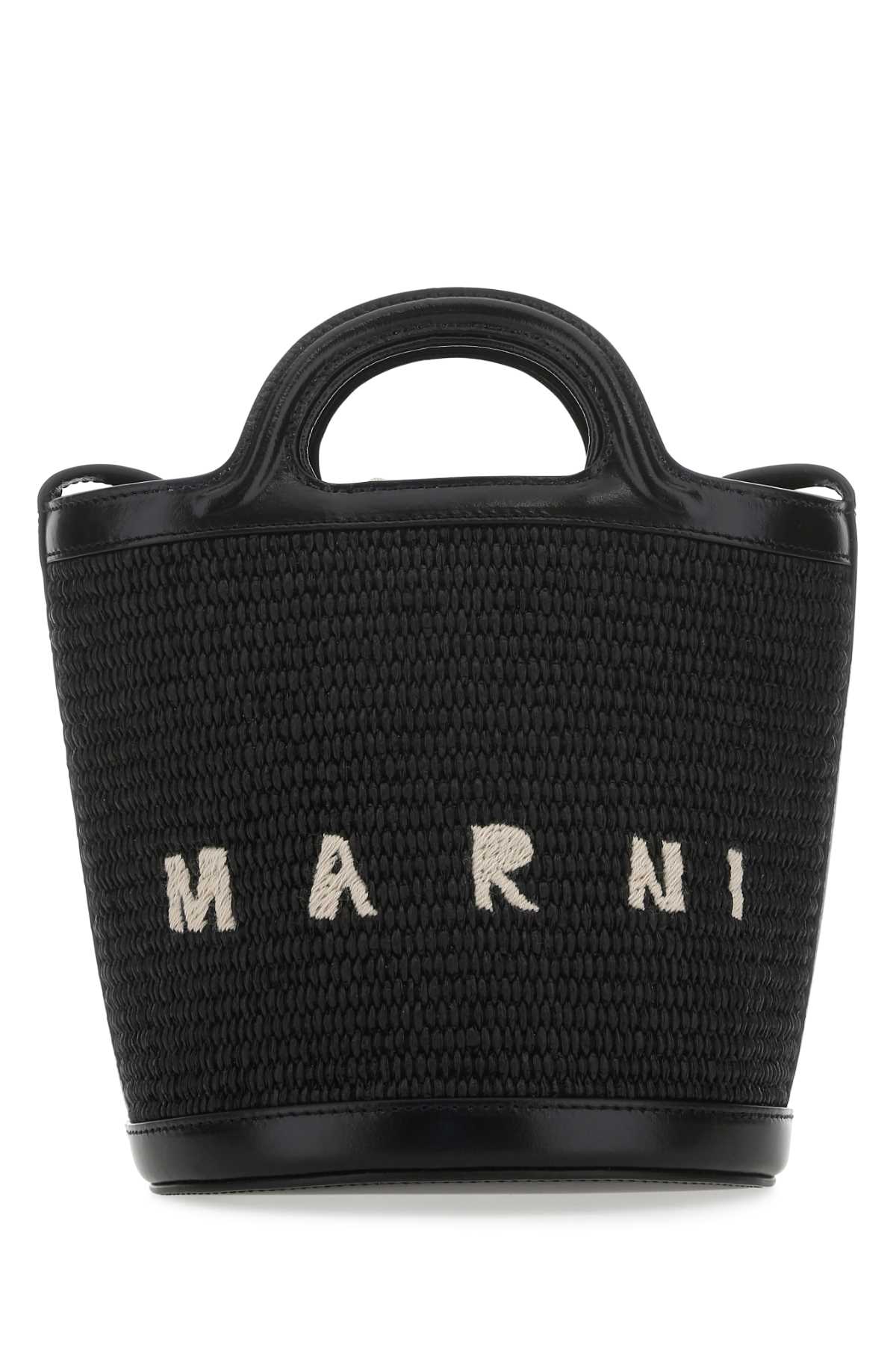 Marni Women Black Leather And Raffia Tropicalia Bucket Bag by Luosophy