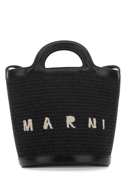 Marni Women Black Leather And Raffia Tropicalia Bucket Bag by Luosophy
