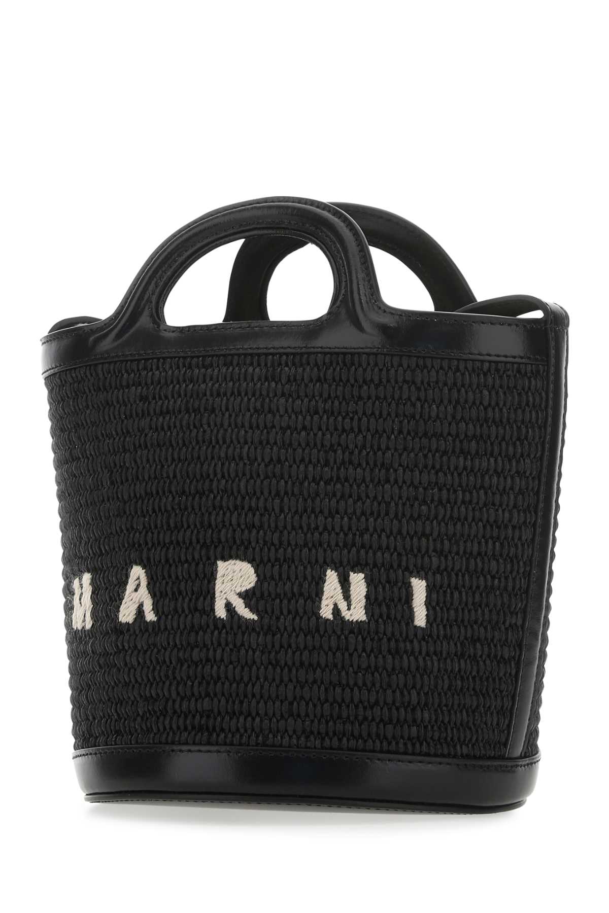 Marni Women Black Leather And Raffia Tropicalia Bucket Bag by Luosophy