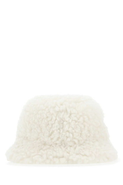 Prada Women Ivory Eco Shearling Hat by Luosophy