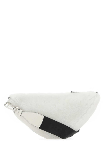 Prada Women White Shearling Triangle Crossbody Bag by Luosophy