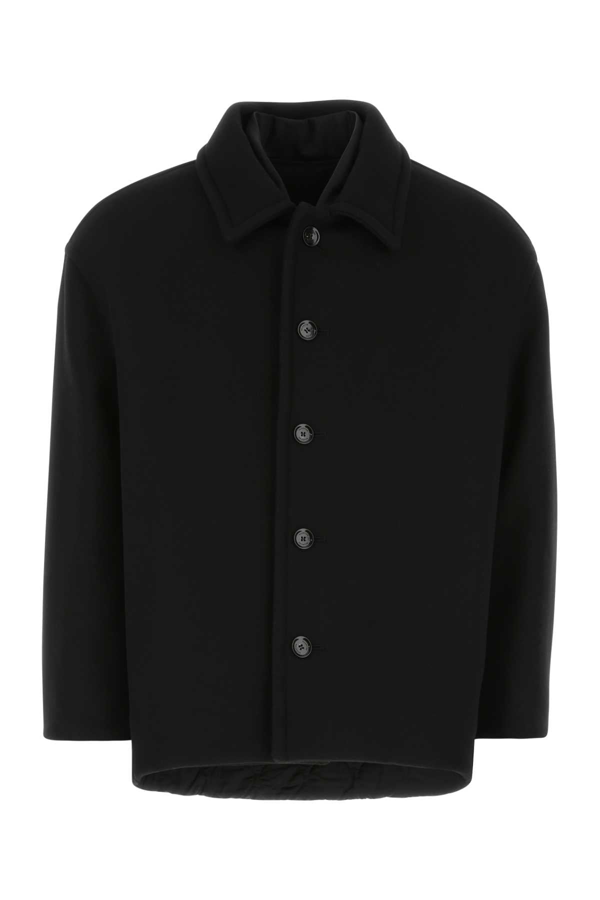 Valentino Garavani Men Black Wool Blend Coat by Luosophy