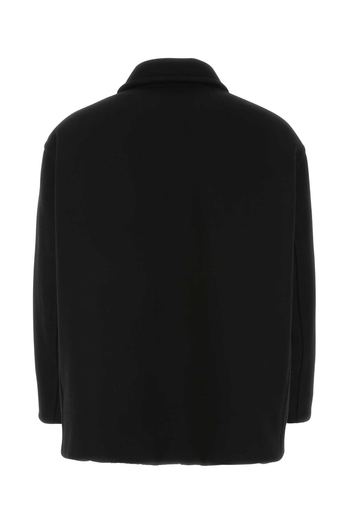 Valentino Garavani Men Black Wool Blend Coat by Luosophy