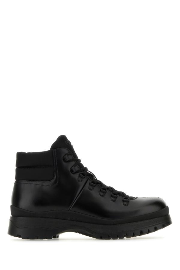 Prada Men Re-Nylon And Leather Brixxen Ankle Boots by Luosophy