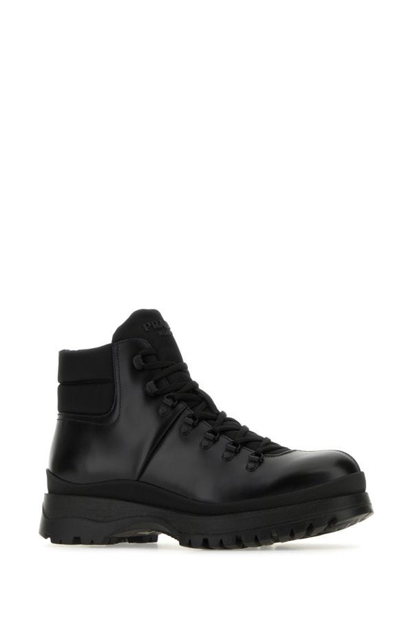 Prada Men Re-Nylon And Leather Brixxen Ankle Boots by Luosophy