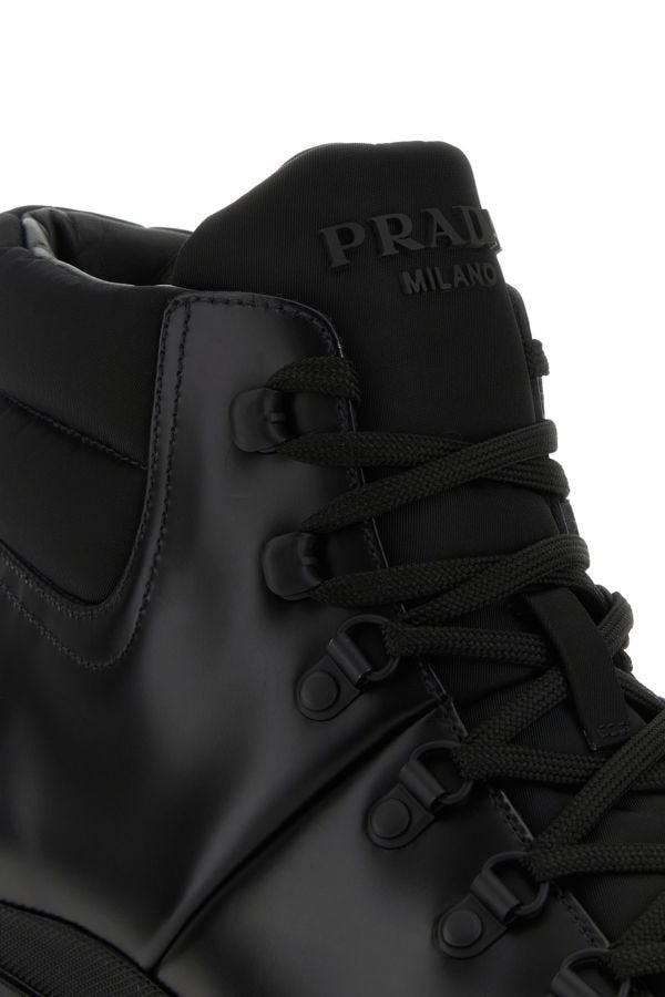 Prada Men Re-Nylon And Leather Brixxen Ankle Boots by Luosophy