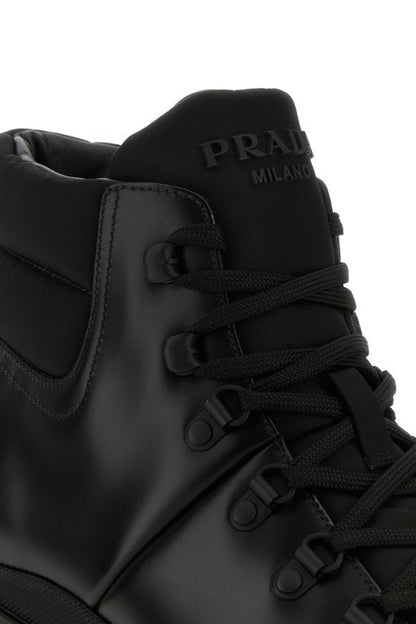 Prada Men Re-Nylon And Leather Brixxen Ankle Boots by Luosophy