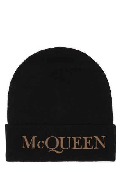 Alexander Mcqueen Men Black Cashmere Beanie Hat by Luosophy