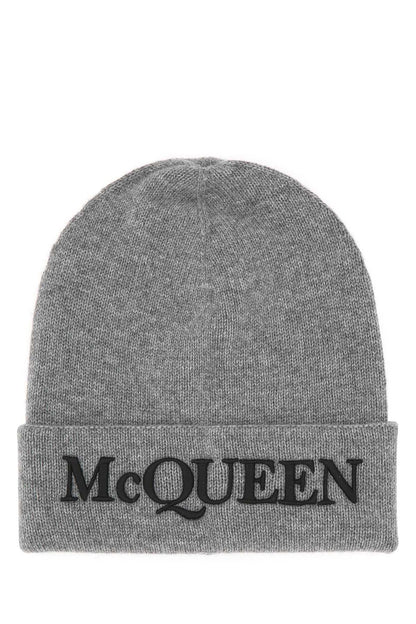 Alexander Mcqueen Men Grey Cashmere Beanie Hat by Luosophy