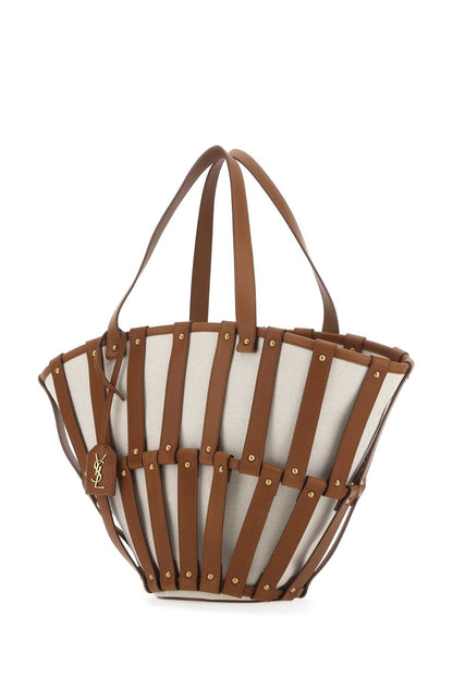 Saint Laurent Women Two-Tone Canvas And Leather Medium Beatrix Shopping Bag by Luosophy