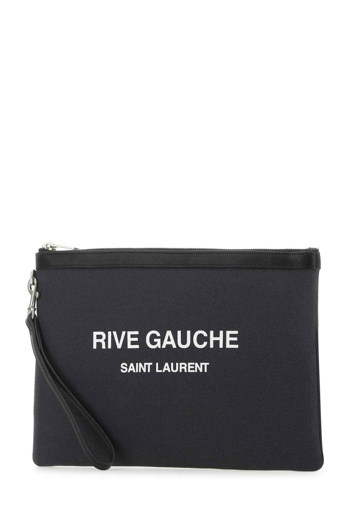 Saint Laurent Men Charcoal Canvas Rive Gauche Clutch by Luosophy