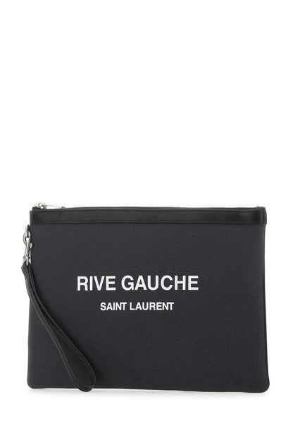 Saint Laurent Men Charcoal Canvas Rive Gauche Clutch by Luosophy