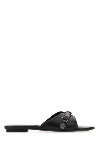 Balenciaga Women Black Leather Cagole Slippers by Luosophy