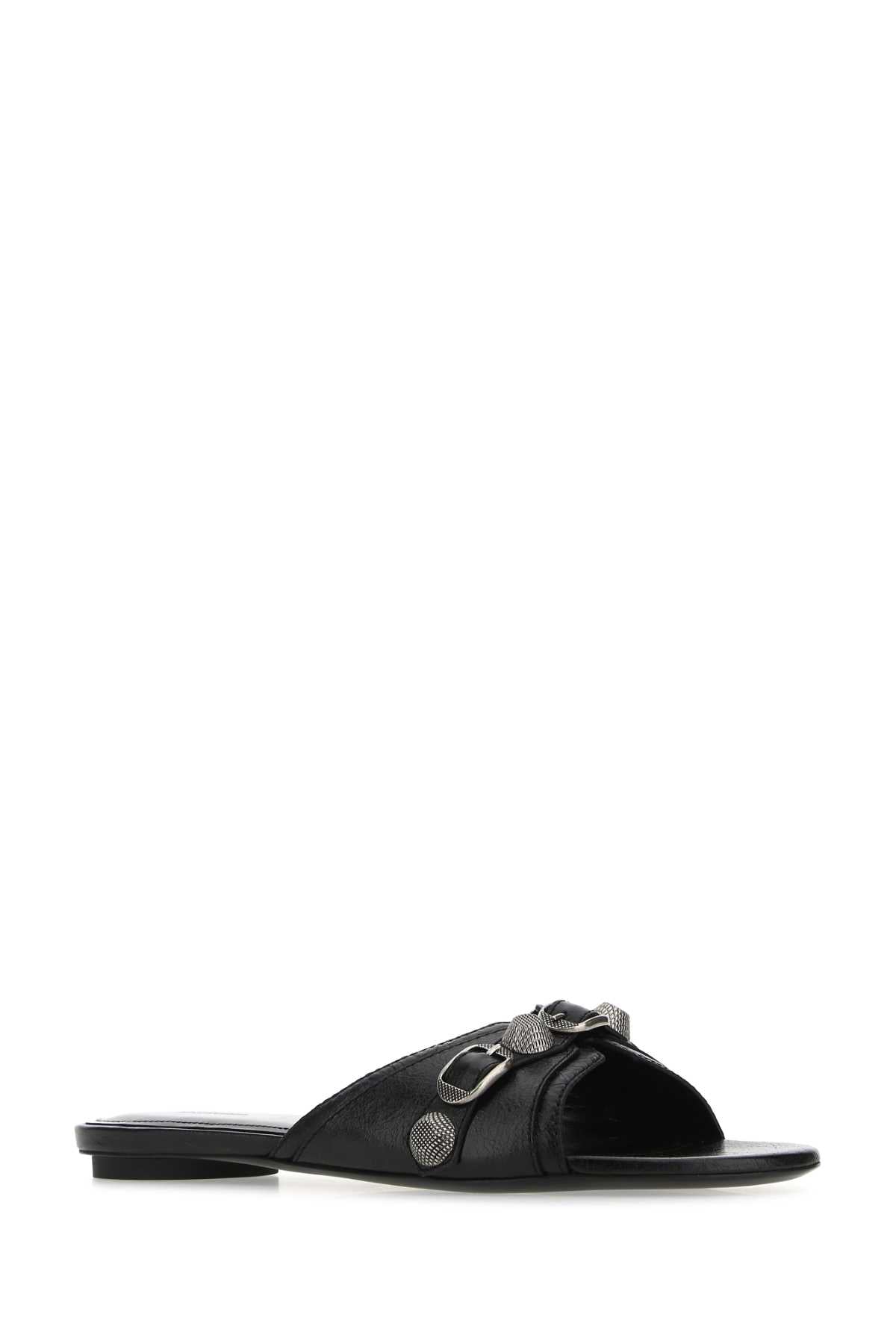 Balenciaga Women Black Leather Cagole Slippers by Luosophy