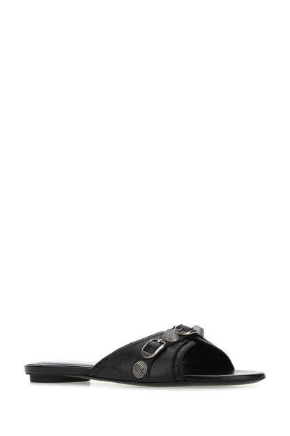 Balenciaga Women Black Leather Cagole Slippers by Luosophy