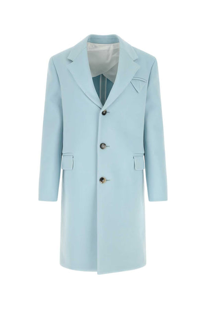 Bottega Veneta Women Pastel Light-Blue Tricotine Coat by Luosophy