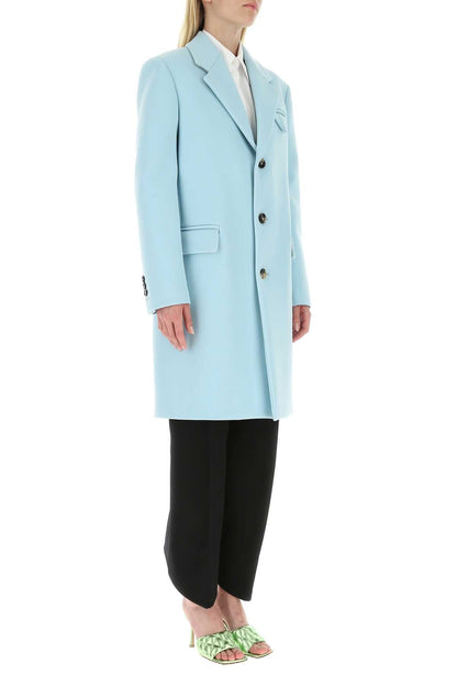 Bottega Veneta Women Pastel Light-Blue Tricotine Coat by Luosophy