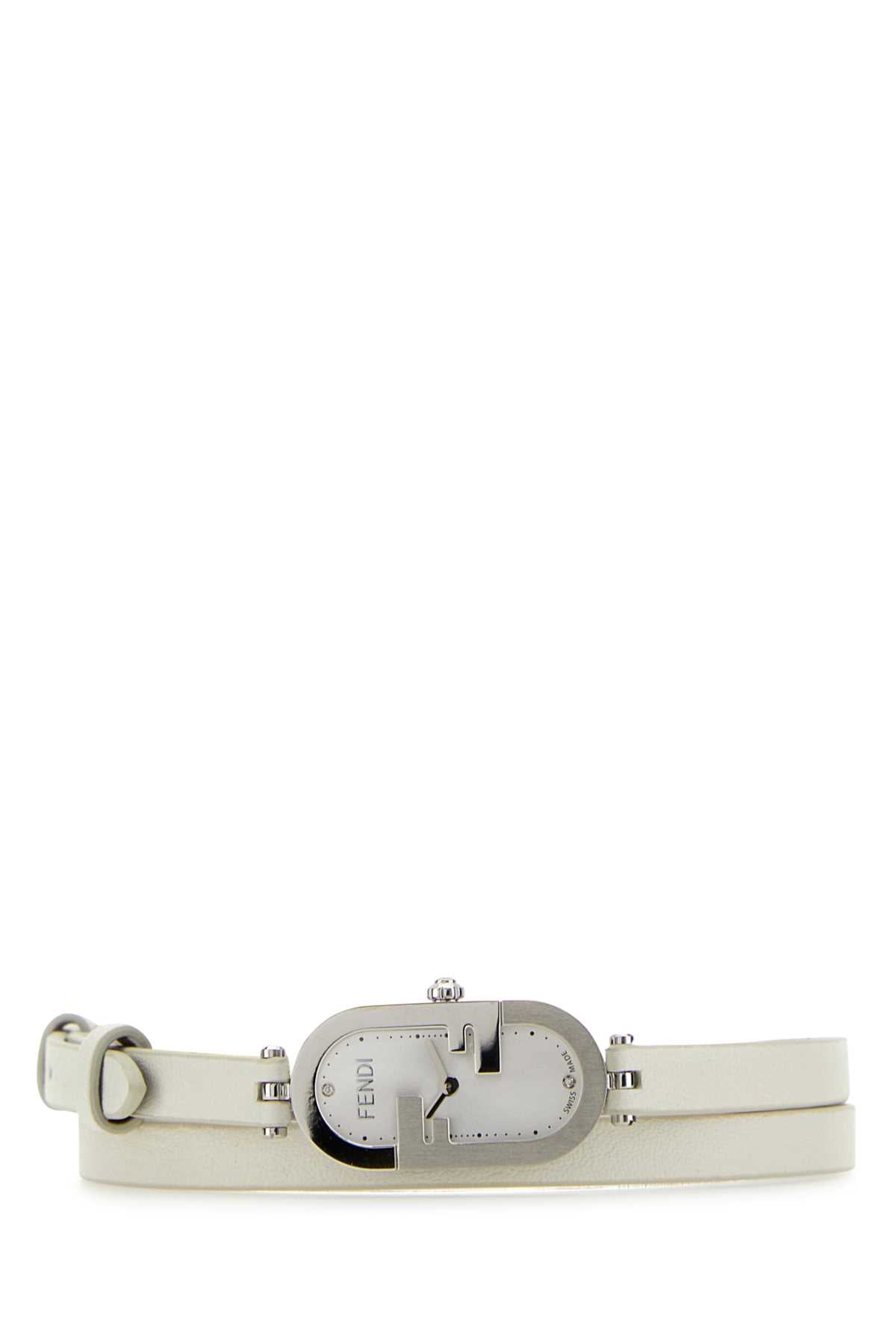 Fendi Women White Leather O Lock Vertical Watch by Luosophy