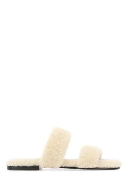 Saint Laurent Men Ivory Shearling Bleach Slippers by Luosophy