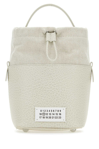 Maison Margiela Women Chalk Leather And Canvas Mini 5Ac Bucket Bag by Luosophy