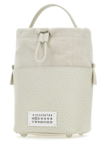 Maison Margiela Women Chalk Leather And Canvas Mini 5Ac Bucket Bag by Luosophy