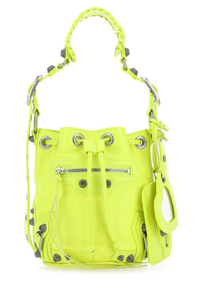 Balenciaga Women Fluo Yellow Leather Le Cagole Xs Bucket Bag by Luosophy