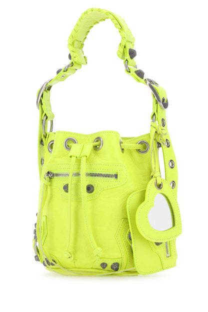 Balenciaga Women Fluo Yellow Leather Le Cagole Xs Bucket Bag by Luosophy