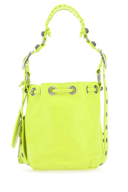 Balenciaga Women Fluo Yellow Leather Le Cagole Xs Bucket Bag by Luosophy