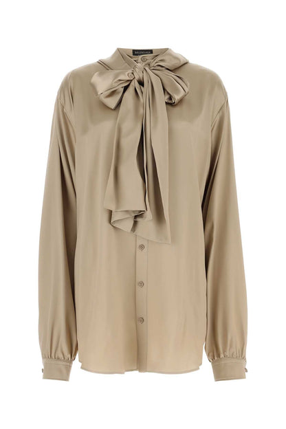Balenciaga Women Cappuccino Satin Oversize Shirt by Luosophy