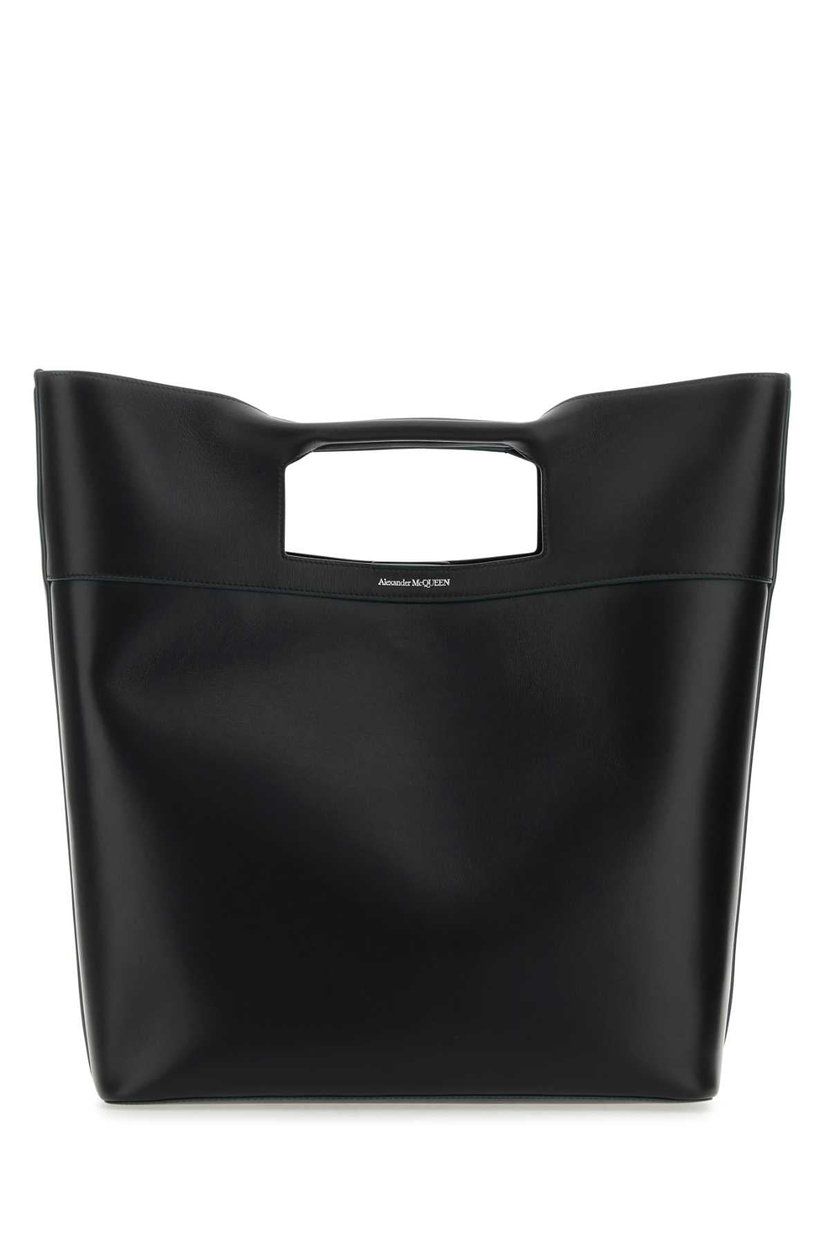 Alexander Mcqueen Men Black Leather The Square Bow Shopping Bag by Luosophy