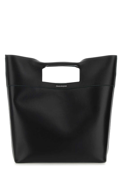 Alexander Mcqueen Men Black Leather The Square Bow Shopping Bag by Luosophy