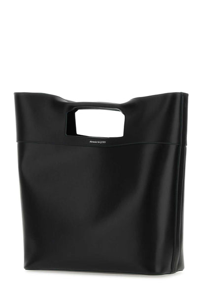 Alexander Mcqueen Men Black Leather The Square Bow Shopping Bag by Luosophy