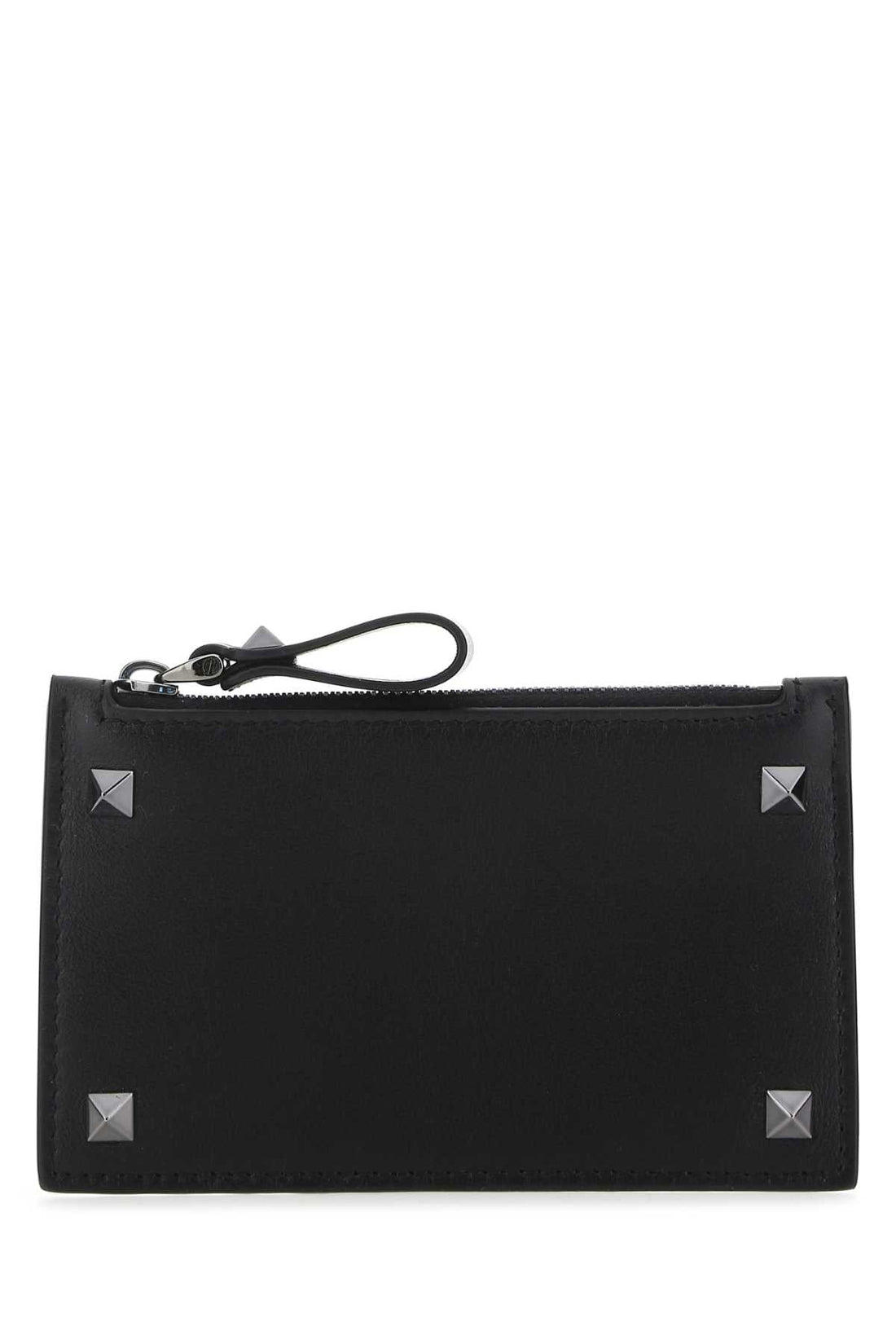 Valentino Garavani Men Black Leather Rockstud Card Holder by Luosophy