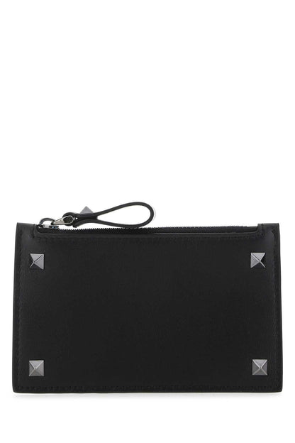 Valentino Garavani Men Black Leather Rockstud Card Holder by Luosophy