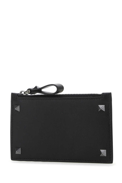 Valentino Garavani Men Black Leather Rockstud Card Holder by Luosophy