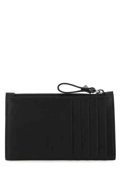 Valentino Garavani Men Black Leather Rockstud Card Holder by Luosophy