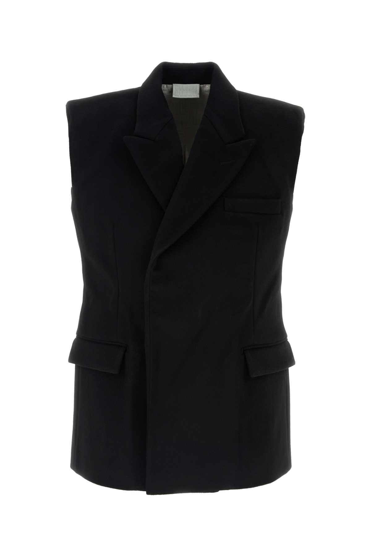 Vtmnts Men Black Wool Sleeveless Blazer by Luosophy