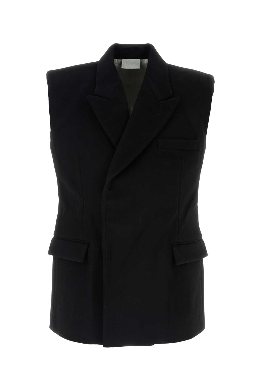 Vtmnts Men Black Wool Sleeveless Blazer by Luosophy