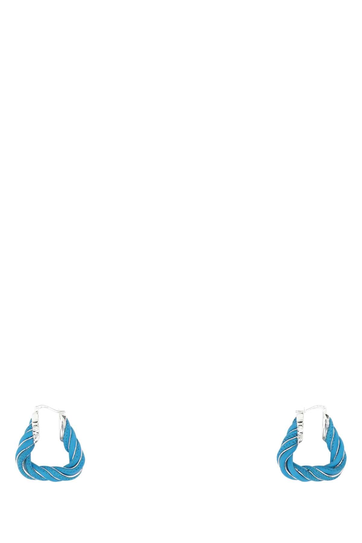 Bottega Veneta Women Light-Blue Nappa Leather And 925 Silver Twist Triangle Earrings by Luosophy